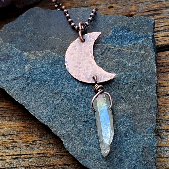 Copper Moon and Quartz Crystal Necklace - Picture 5 of 6